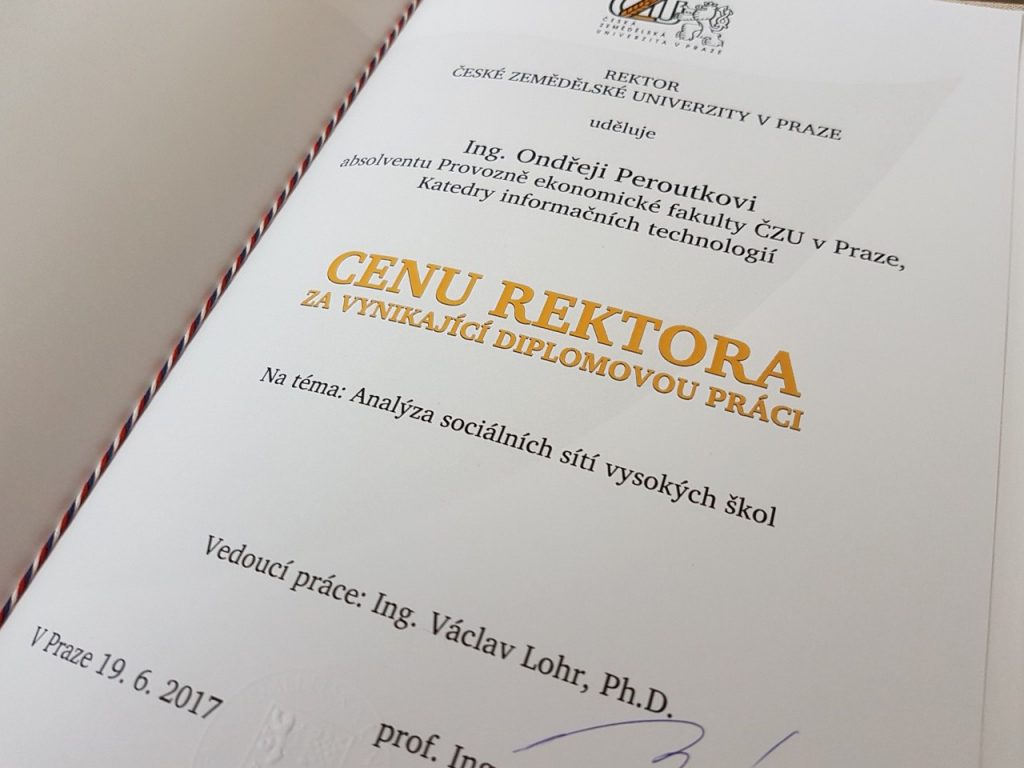 Cena rektora za vynikající diplomovou práci - PEF ČZU
